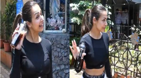 bollywood malaika arora spotted outside gym users asking questions about black water in her bottle