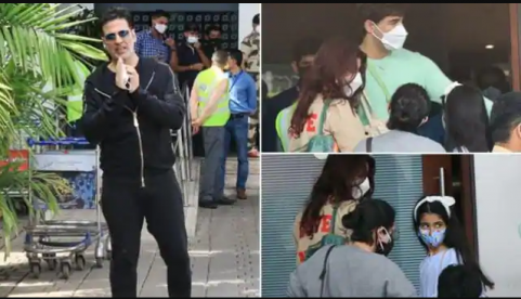 akshay kumar was spotted with his wife twinkle- khanna and children aarav nitara at the kalina airport in mumbai