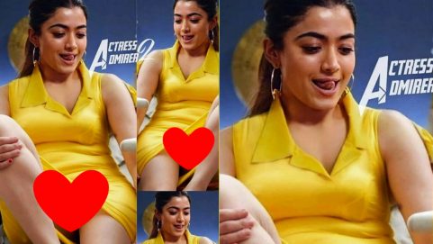 entertainment bollywood news story rashmika mandanna oops moment in yellow dress suffers wardrobe malfunction in an event