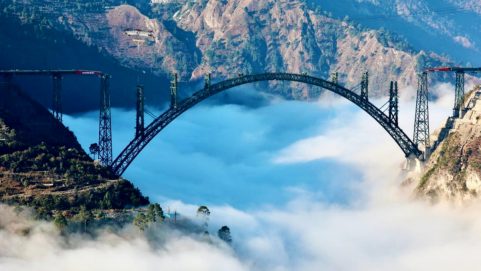 The worlds highest arch ChenabBridge over the clouds