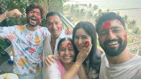 actress katrina kaif and vicky kaushal celebrate their first holi as married couple with the kaushals family