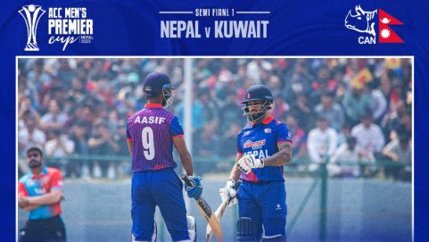Nepal lost three consecutive wickets against Kuwait