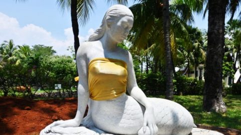 Why are the breasts of mermaids being covered in Indonesia